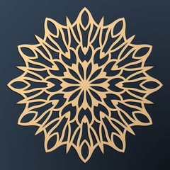 Laser cutting mandala. Golden floral pattern. Oriental silhouette ornament. Vector coaster design.