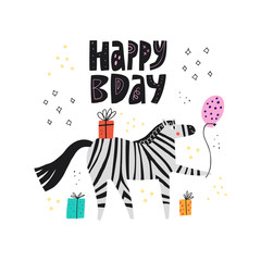 Happy Bday flat vector greeting card template