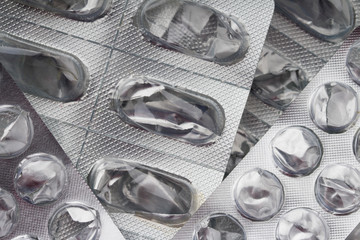 Empty packaging from medical pills .Blisters close up . concept of drug shortage