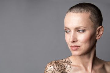 Beautiful Face of Young Woman bald. Beauty Portrait