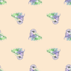 Seamless watercolor pattern with painted flowers in pink colors on a light background..