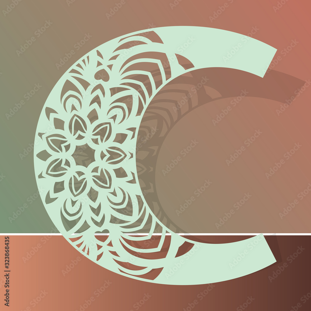 Wall mural Laser cutting letter C. Woodcut vector design. Plywood lasercut gift. Pattern for printing, engraving, paper cut. Floral mandala design.