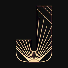 Laser cutting letter J. Art Deco vector design. Plywood lasercut gift. Pattern for printing, engraving, paper cut. Luxury royal design.