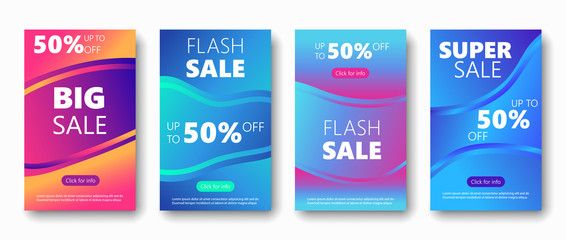 Sale banner set dynamic fluid liquid shape. Up to 50% discount Super Sale Banner Template. Web Design Mobile Template Sale Banner Fluid Shape
