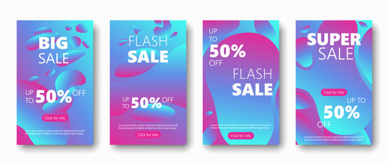 Sale banner set dynamic fluid liquid shape. Up to 50% discount Super Sale Banner Template. Web Design Mobile Template Sale Banner Fluid Shape