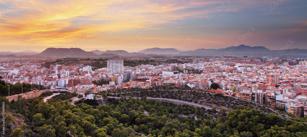 Sticker Panorama of Alicante from Castle of Santa Barbara. Alicante, Valencian Community, Spain.