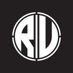 RU Logo initial with circle line cut design template