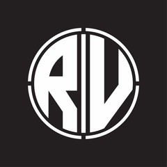 RV Logo initial with circle line cut design template