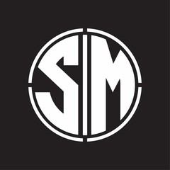 SM Logo initial with circle line cut design template