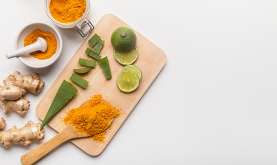 Homemade ingredients beauty products isolated on white