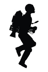 Flying man with high technology machine silhouette vector