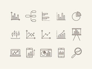 Charts line icon set. Diagram, presentation, statistical report isolated outline sign pack. Graph, analysis, statistics concept. Vector illustration symbol elements for web design and apps