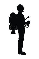 Flying man with high technology machine silhouette vector