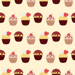 カップケーキ　シームレスパターン　イエローB