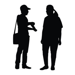 Young man send leaflet to people silhouette vector
