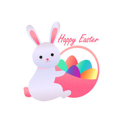 Happy easter. rabbit with a basket of eggs