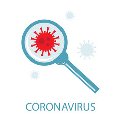 Coronavirus in China. Novel coronavirus 2019-nCoV. Virus quarantine. MERS-Cov middle East respiratory syndrome. Studying the disease bacteria through a magnifying magnifier. Diagnosis of the disease.