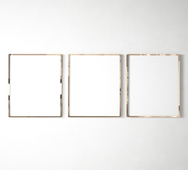 mock up poster frame gallery template on white wall texture in room. Empty clean picture for mockup...