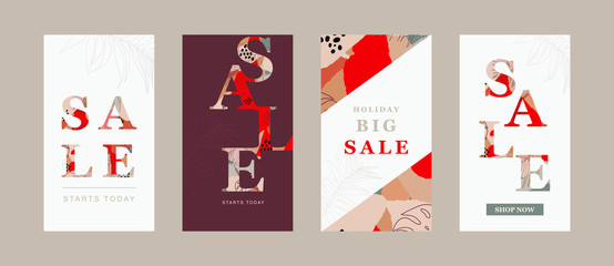 Abstract sale collection banners. Editable Stories vector template pack. Set of social media frames. Layout for business story (fashion, beauty, ets.): new arrival, new collection, sale, announcement.