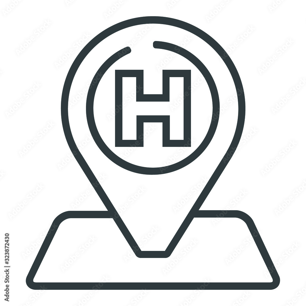 Poster hospital map point line icon on white background