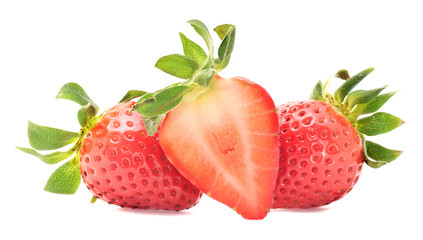 Strawberry half in group isolated on white