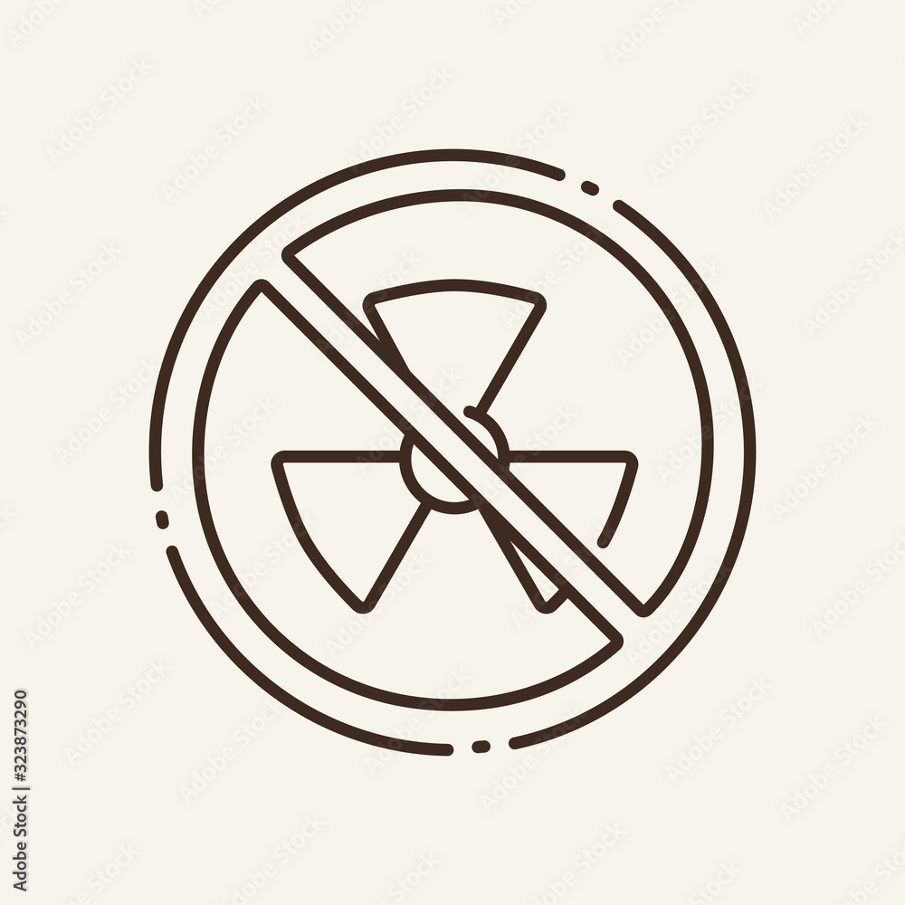 Poster nuclear warning thin line icon. prohibition of radiation, circular stop, hazard isolated outline sig