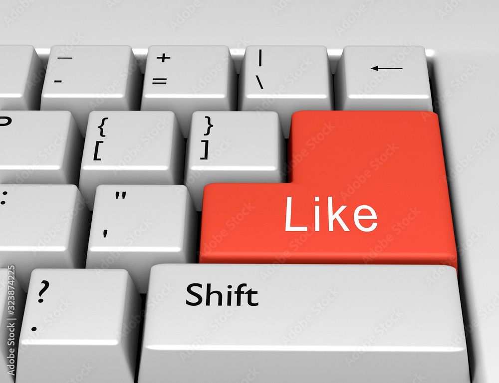 Poster word like is written on a computer keyboard. conceptual image on a computer key enter