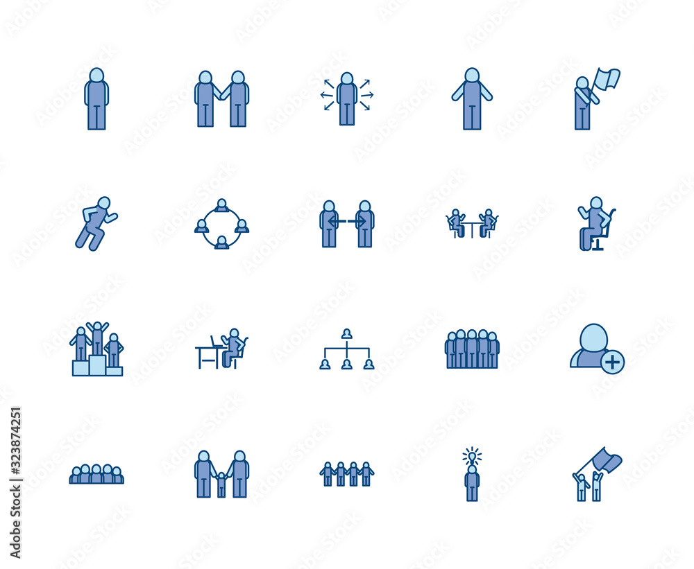 Poster isolated avatars line and fill style icon set vector design