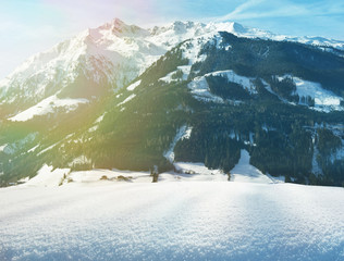 Beautiful winter landscape with mountains in snow