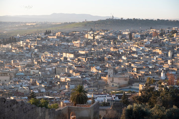 Fototapeta premium Fes, morocco - january 16 2020: View of the old town of Fes