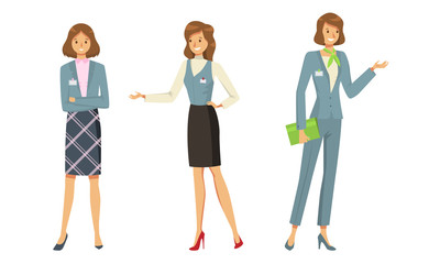 Fototapeta premium Set of women administrators in uniform during work vector illustration