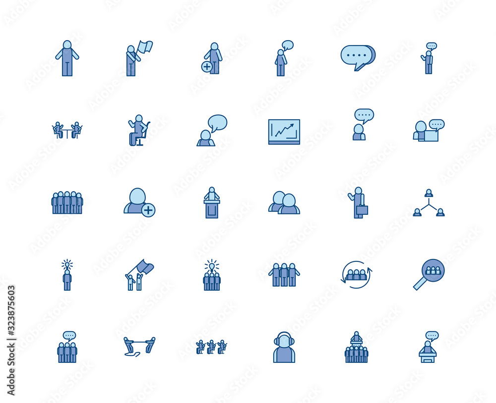 Poster isolated avatars line and fill style icon set vector design