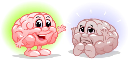 Cartoon vector illustration of healthy and sick human brain. Funny educational illustration for kids