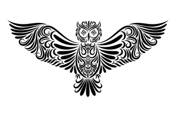 Stylized flying owl from the elements of the ornament.