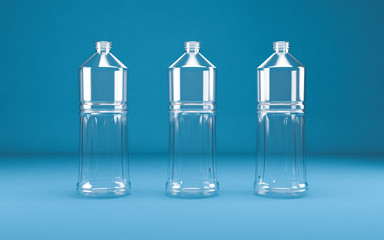 Plastic bottles on blue background.
