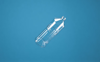 Plastic bottle on blue background.