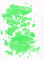 Fototapeta na wymiar Bright simple green texture with blurred background, watercolor, paper, de-focused