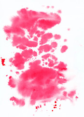 Bright simple red texture with blurred background, watercolor, paper, handemade	