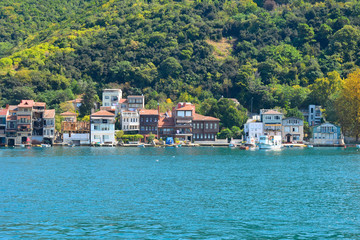 Fototapeta na wymiar The waterfront of the residential part of the Anadolu Kavagi fishing village in the Beykoz district of Istanbul