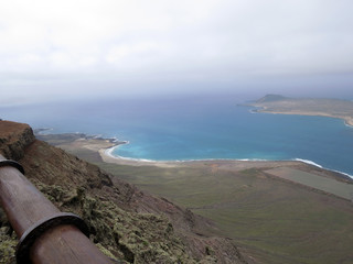 La Graciosa island, Mirador del Rio - island viewpoint, panorama of the beach and sea. Lanzarote, Canary Island, Spain.