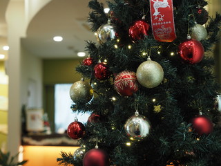 Decorative ornaments on Christmas tree. Nobody and no filter effect.