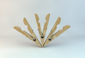 3d illustration isolated clothespin wood composition on white background - housewife concept symbol.