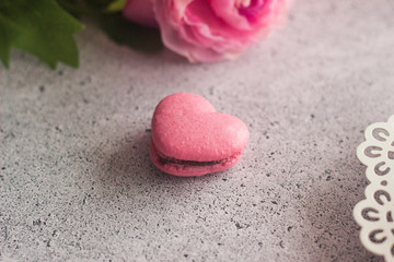 Macaroons. Delicious french dessert. Macaroons are made in the shape of a heart. Romantic composition. Great for Valentine's day or romantic design.