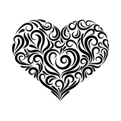 Heart from the elements of the ornament, drawn by a black line. Happy Valentines day.