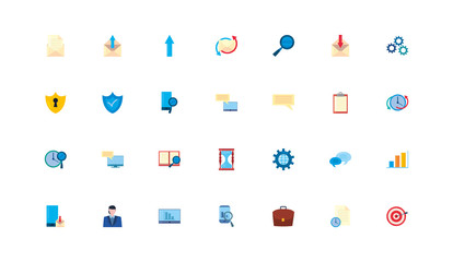Isolated office and business fill style icon set vector design
