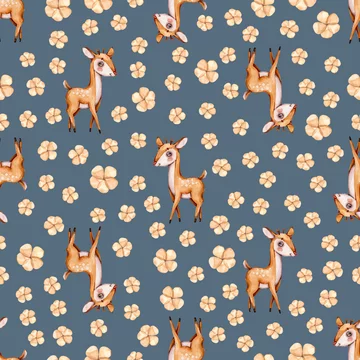 Watercolor cute nursery naive hand painted seamless pattern with deer  forest woodland animal. Childish Handpainted print on blue background  Watercolour Kids Art fabric wallpaper baby shower invit.. Stock  Illustration | Adobe Stock