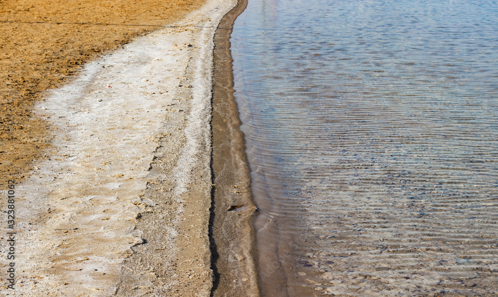 Wall mural Dead sea salty ground coast line sand beach background texture nature scenic view