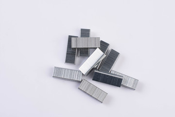 Metal staples for stapler isolated on white background