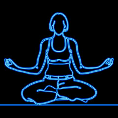 Continuous one line drawing Yoga girl neon concept