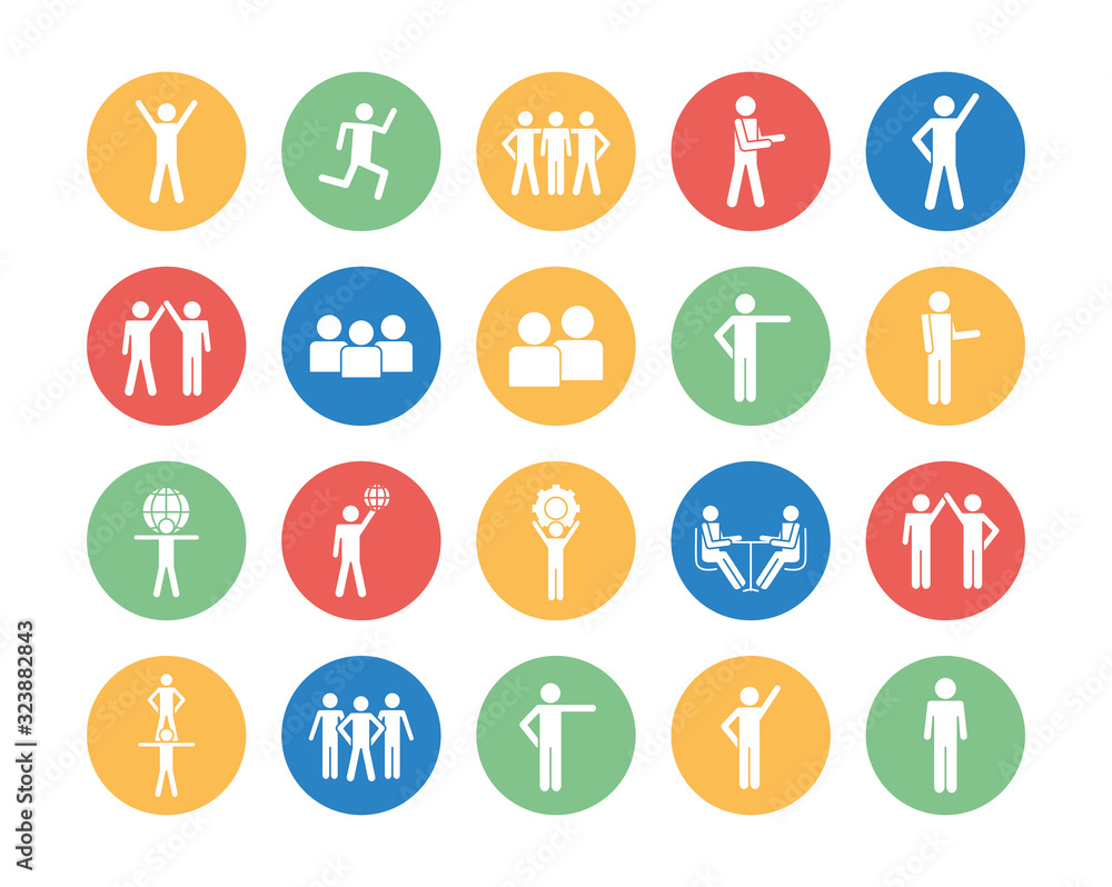 Poster isolated avatars block silhouette style icon set vector design